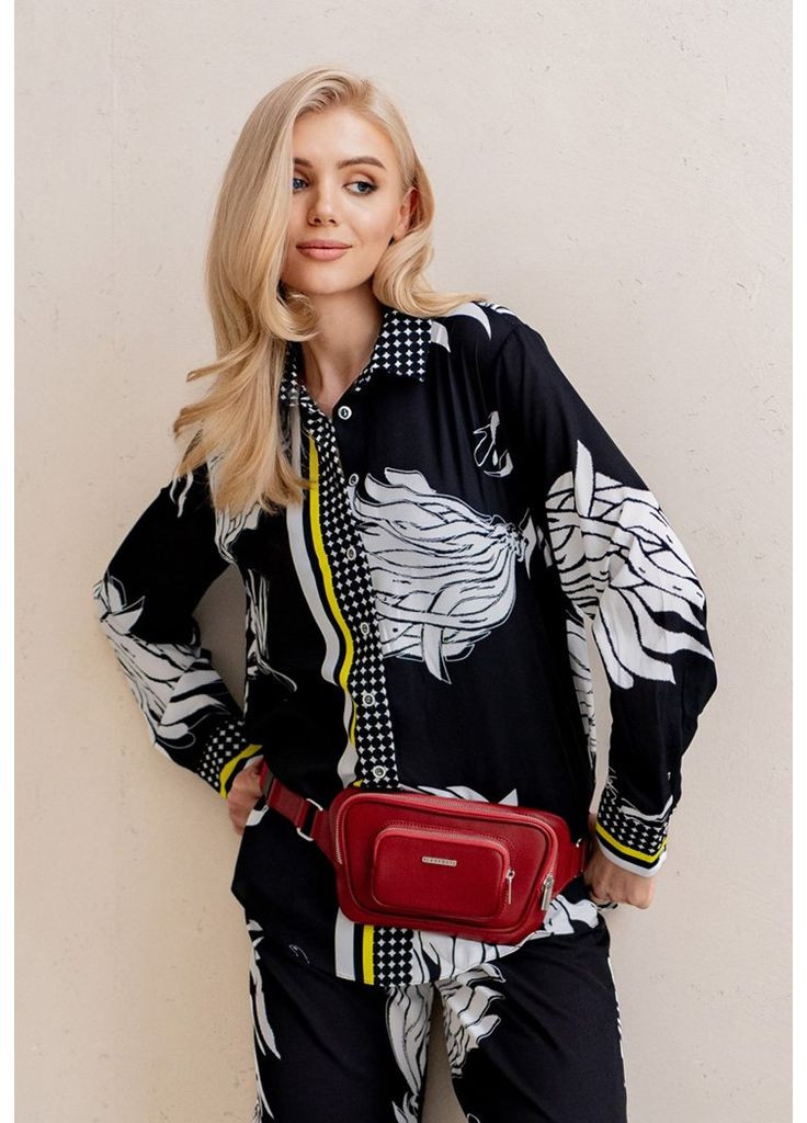 Кожаная поясная сумка-бананка Трапеция красная BlankNote (348359203)