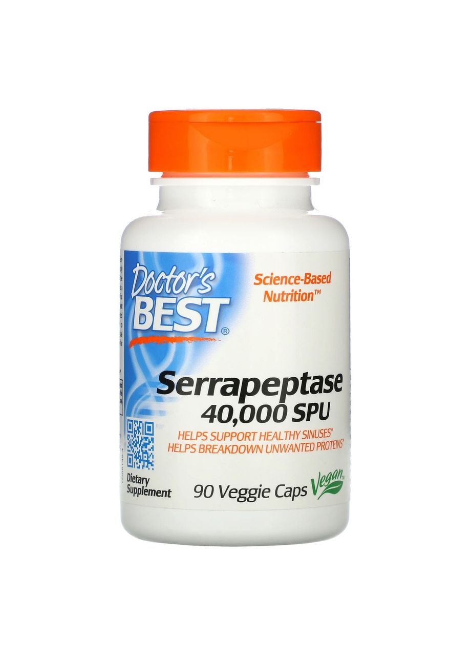 Серрапептаза 40 000 SPU Serrapeptase протеолітичний фермент 90 рослинних капсул Doctor's Best (263686853)