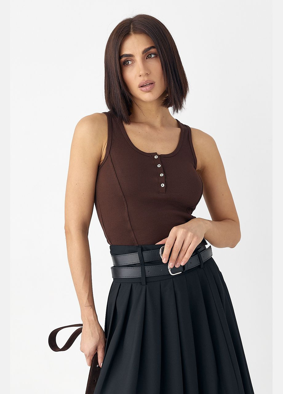 Приталенная майка в рубчик с декоративными швами Lurex — 324828086