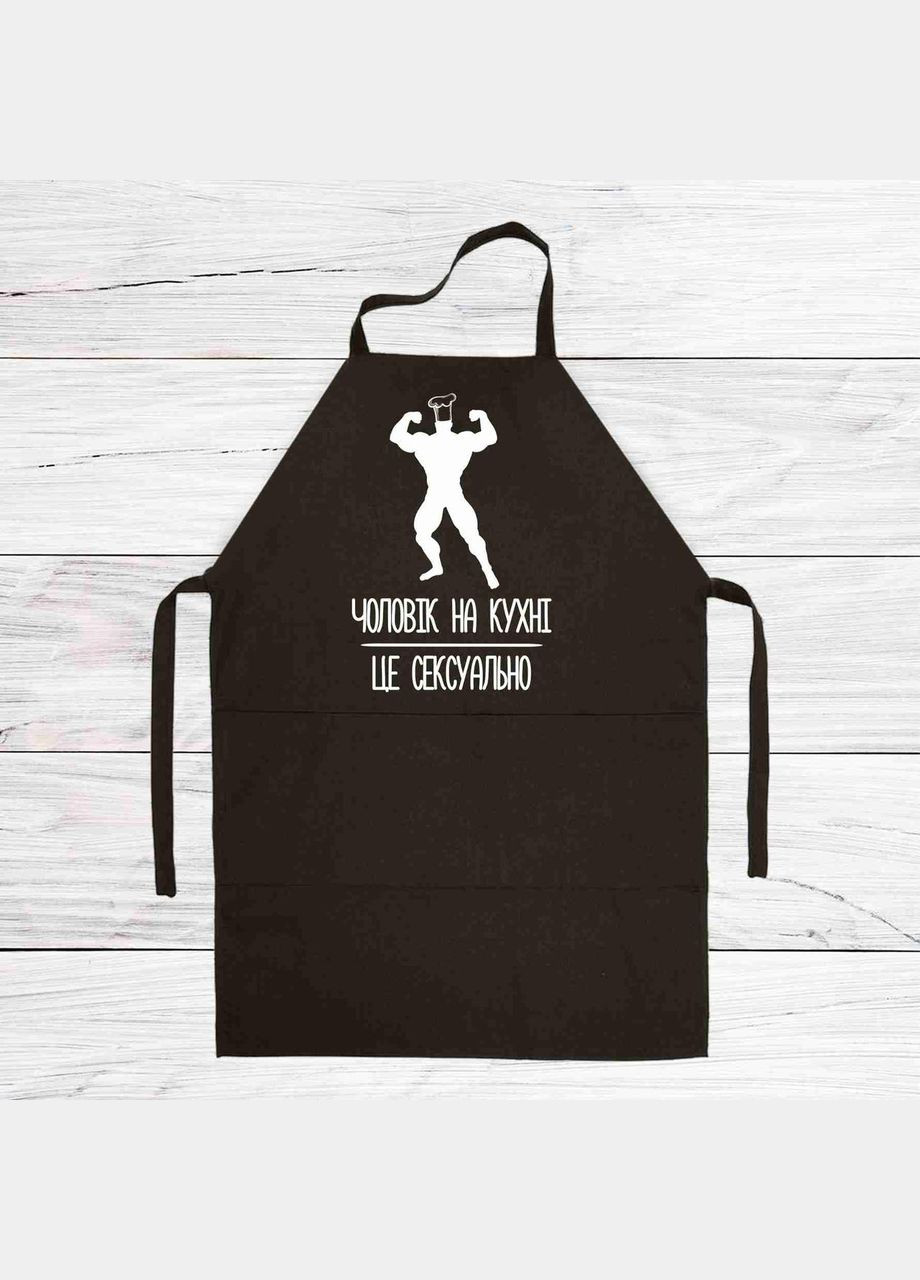 Фартух чорний кухонний з оригінальним принтом "Чоловік на кухні це сексуально" Кавун (316112380)