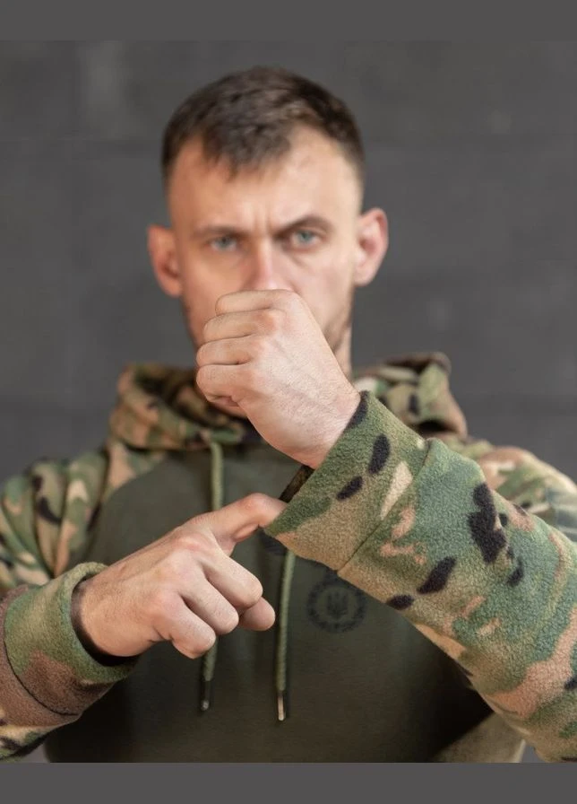Тактична флісова кофта Орел Олива Мультикам військова чоловіча фліска з полару з липучками під шеврони No Brand (337465655)