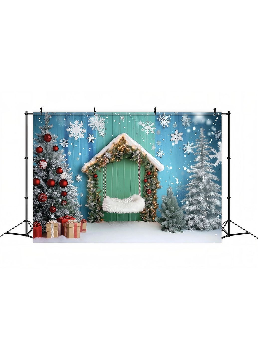 Банер Блакитне тло і будинок з ялинками – №46613 Vinylpex (369930304)