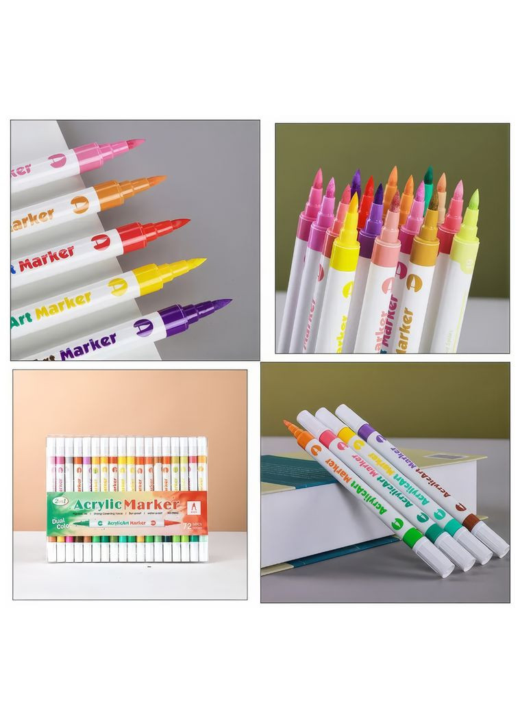 Двухсторонние акриловые маркеры, 24 шт. (48 цветов), универсальный набор для бумаги, стекла, дерева, ткани. No Brand (344573452)