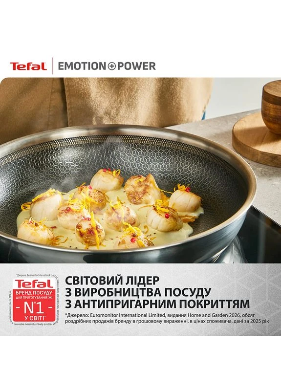 Сковорода с крышкой Emotion+ Power 28 см Silver (SET_E3410655) Tefal (401590906)