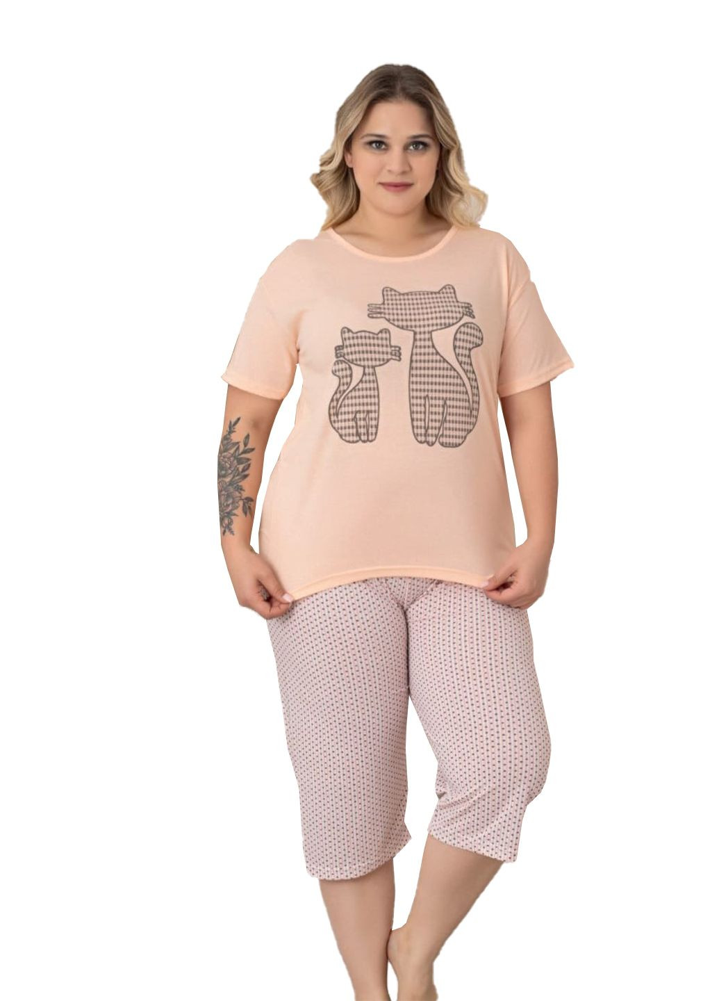 Персиковая пижама мужская хлопок футболка + бриджи Ruyam