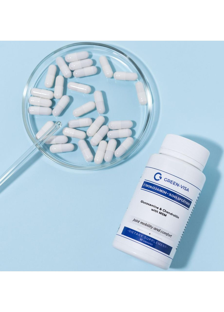 Глюкозамин+хондроитин 90капс., заболевания суставов и позвоночника, Грин-виза. Грін-віза (354824621)