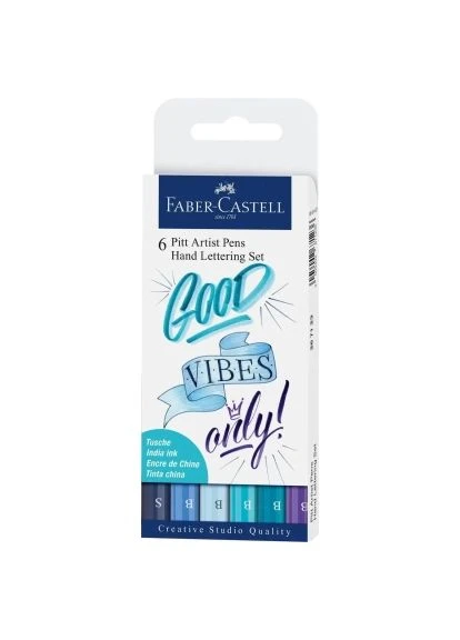 Лайнер набор ручек капиллярных PITT ARTIST PENS Hand Lettering Set 6 цветов оттенки голубого (28983) Faber-Castell набір ручок капілярних PITT ARTIST PENS Hand Lette (401193708)