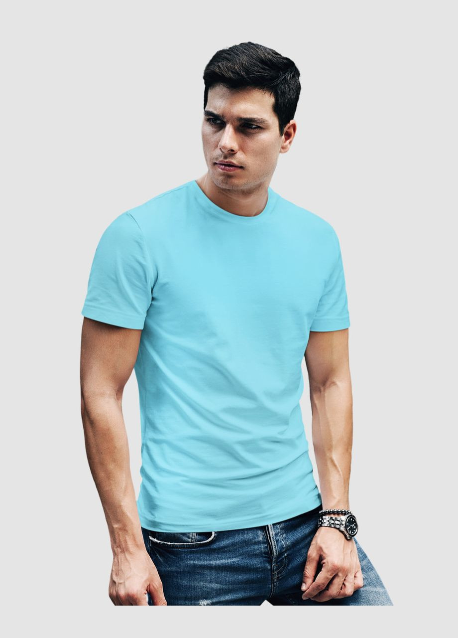Голубая футболка мужская базовая из натурального хлопка с коротким рукавом Mishe Basic