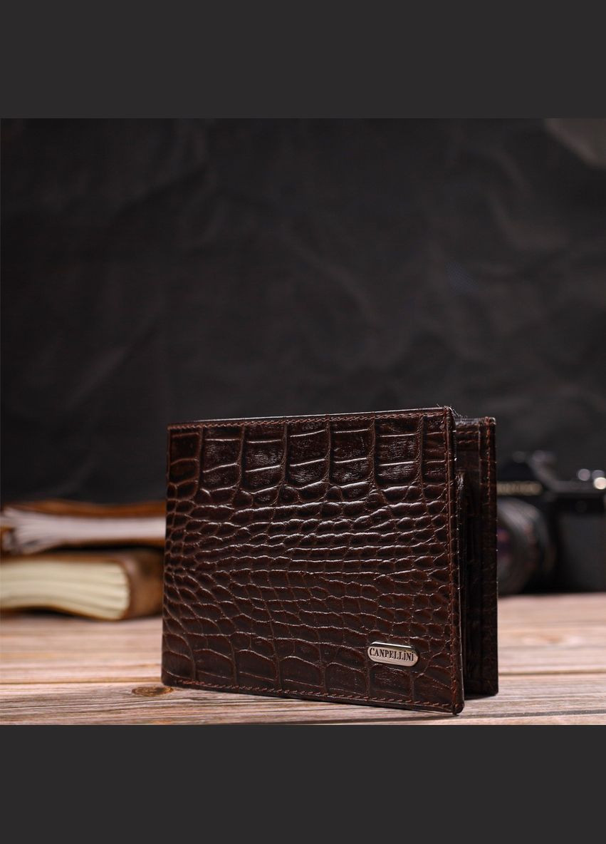 Чоловічий гаманець без застібки з натуральної шкіри з тисненням під крокодила 21763 Canpellini (331908182)