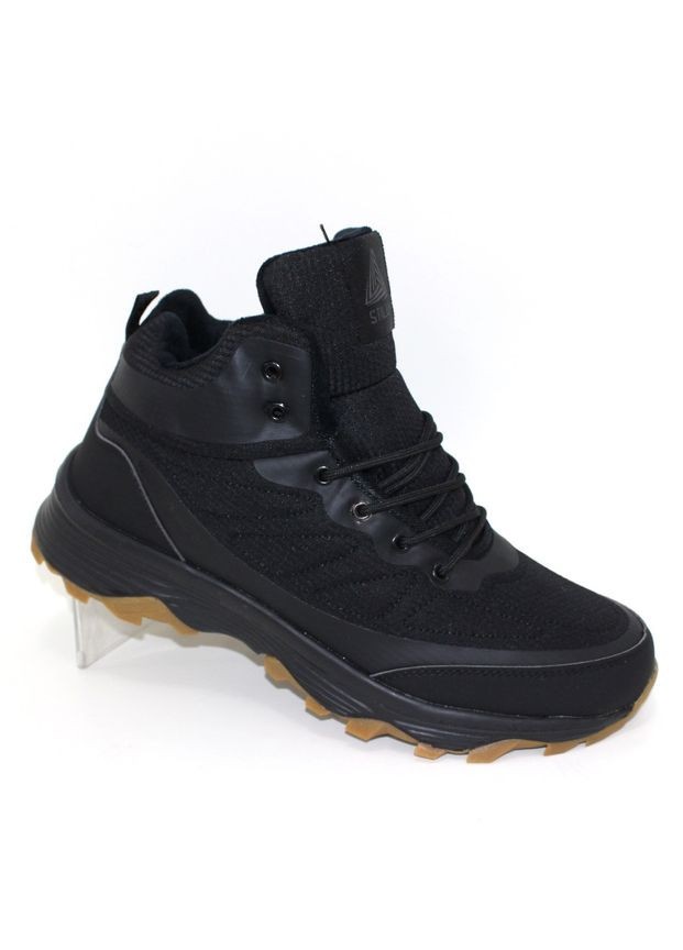 Черные зимние зимние мужские термокроссовки из натуральной кожи черные (h1100--4) Stilli