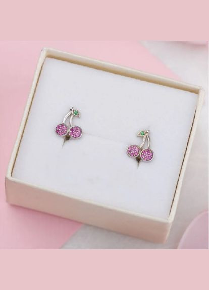 Срібні сережки дитячі Вишеньки з кольоровими фіантами No Brand (333705751)