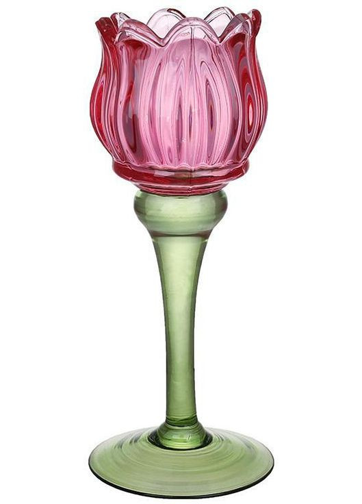 Свічник скляний "Яскраво-Рожевий Тюльпан" Ø8х19см BonaDi (316654144)