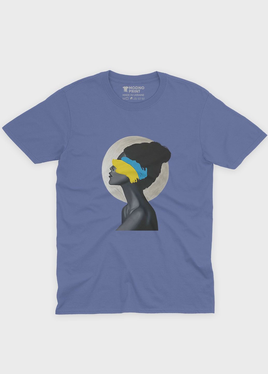 Темно-голубая летняя женская футболка с патриотическим принтом (ts001-3-dmb-005-1-063-f) Modno