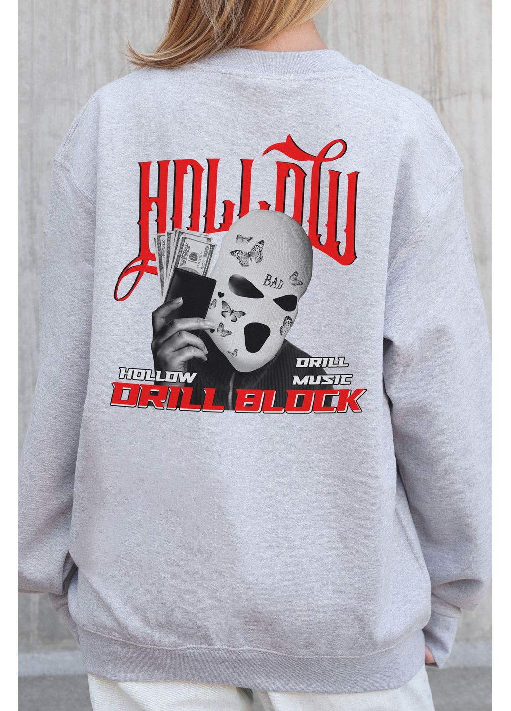 Серый женский утепленный оверсайз свитшот на флисе с принтом hollow Without однотонный без декора (366740700)