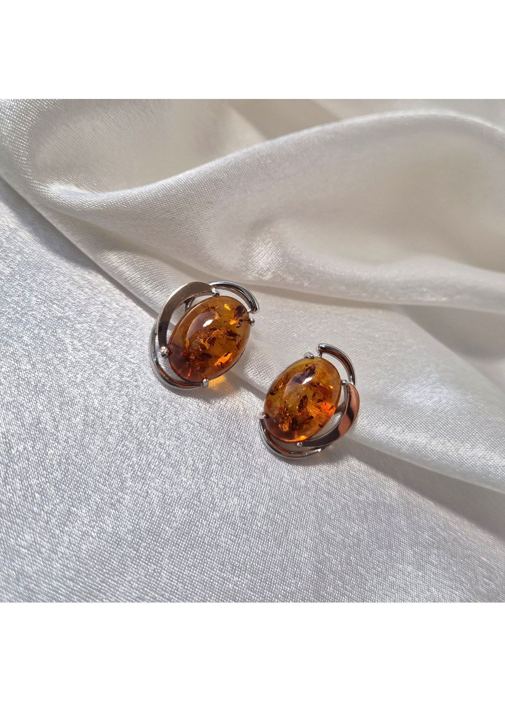 Срібні сережк із Бурштином із золотою пластиною срібло 925 проби Родоване 066с 8.39г Nobrand (372792893)