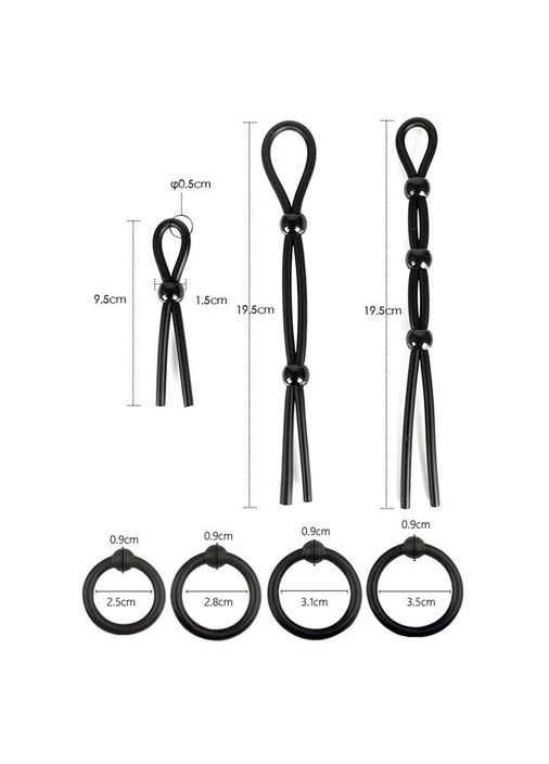 Набір ерекційних кілець і ласо (7 одиниць) - Чорний No Brand (327875516)