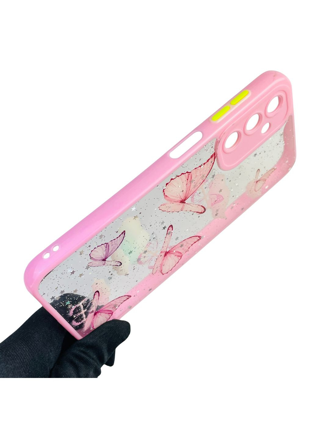 Чехол для Galaxy A24 (SM-A245F) с блёстками с бабочками на самсунг а24 розовый Samsung (366388150)