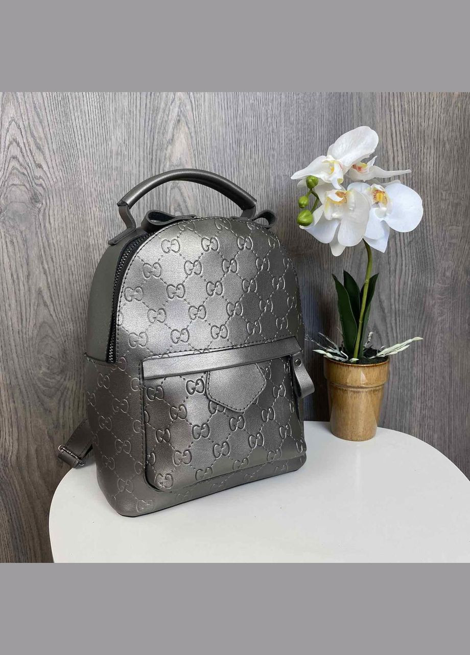 Женский мини рюкзак сумка с тиснением Серебристый No Brand (301083238)