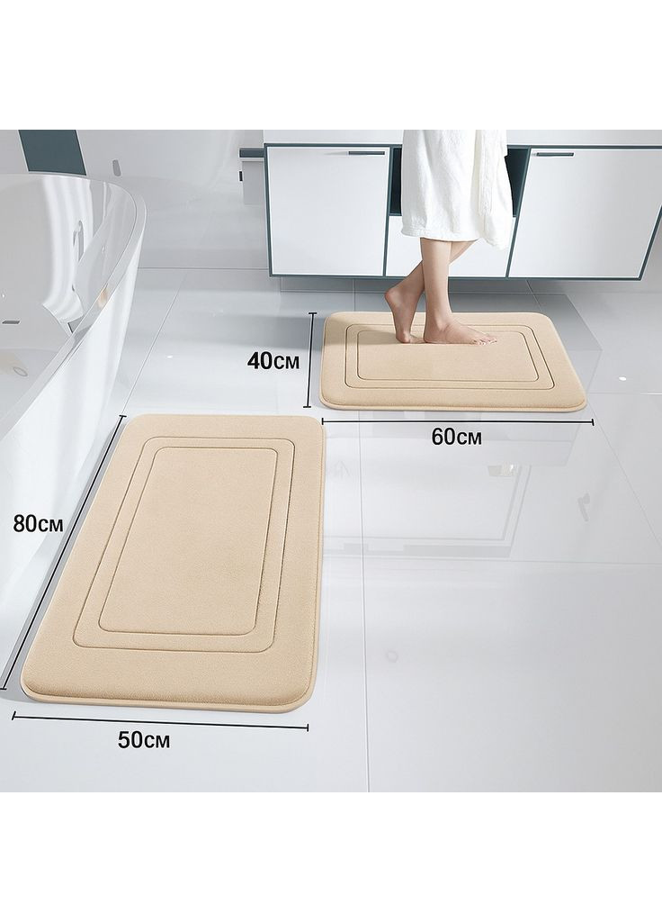 Набір 2-х килимків для ванної з ефектом пам'яті "KVADRO" 50х80 см, 40х60 см Вологопоглинаючий Бежевий (7802810) No Brand (368787424)