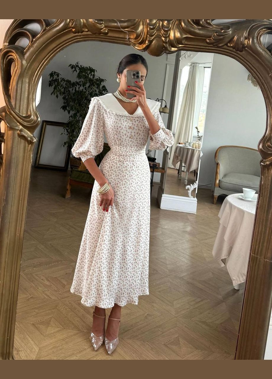 Белое повседневный, кэжуал платье No Brand с цветочным принтом