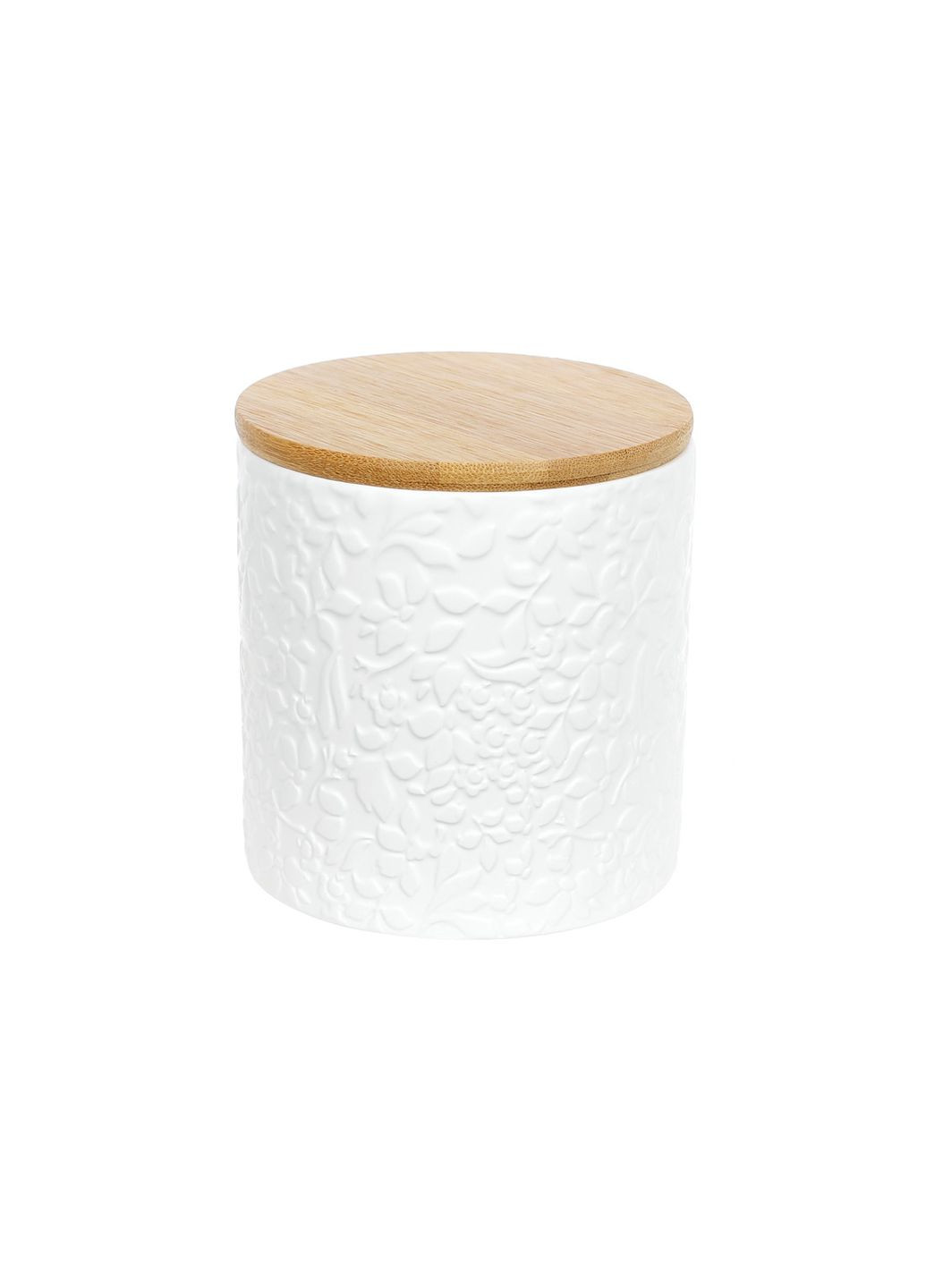 Банка керамічна 550мл з бамбуковою кришкою Жасмин, білий матовий BonaDi (330749147)