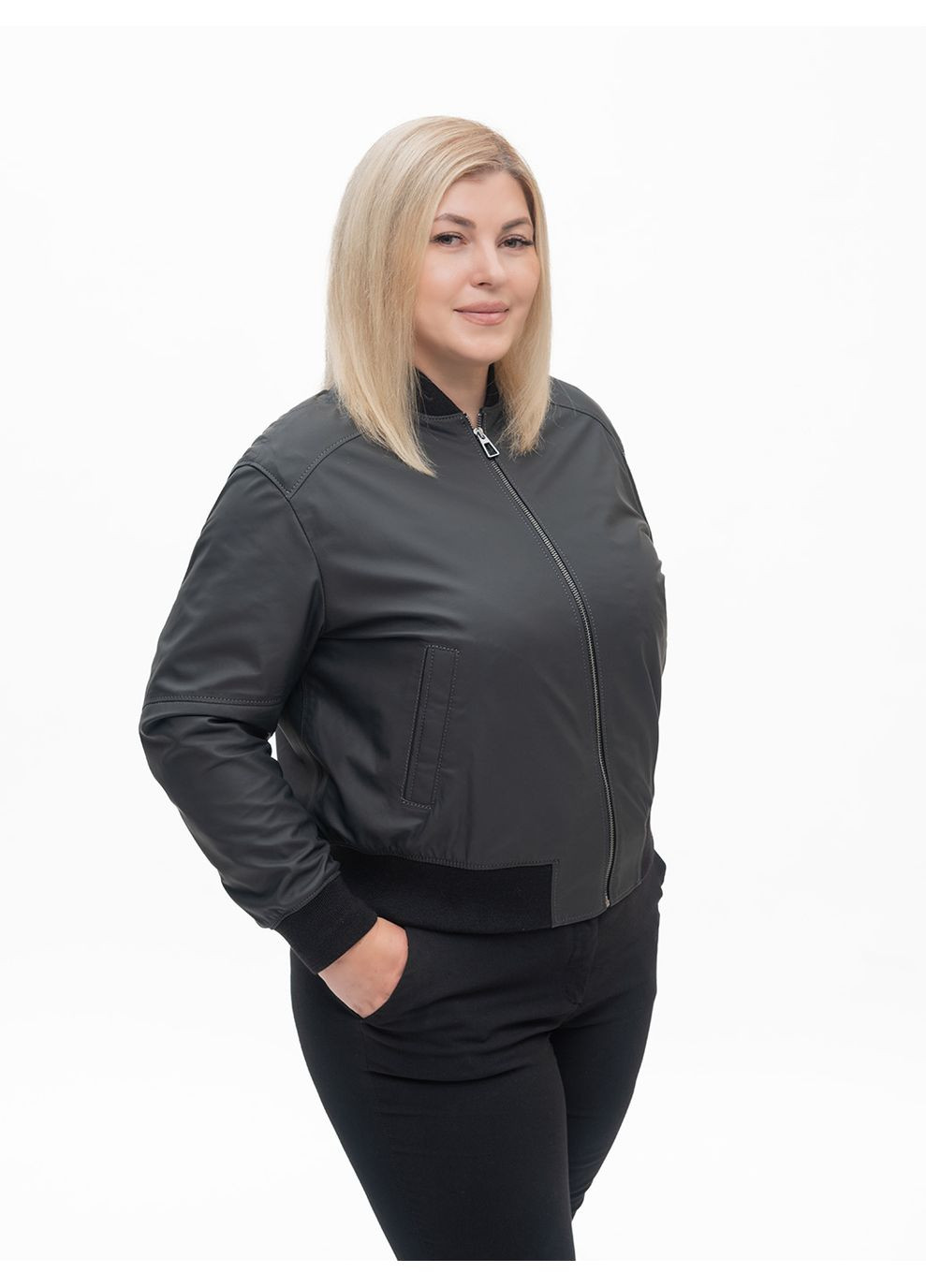 Графитовая демисезонная женская кожаная куртка весна Fabio Monti