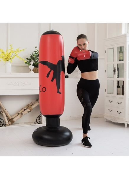 Надувна боксерська груша 1,6 м Червона для дітей і дорослих, водоналивна та компактна, ПВХ No Brand (362682235)