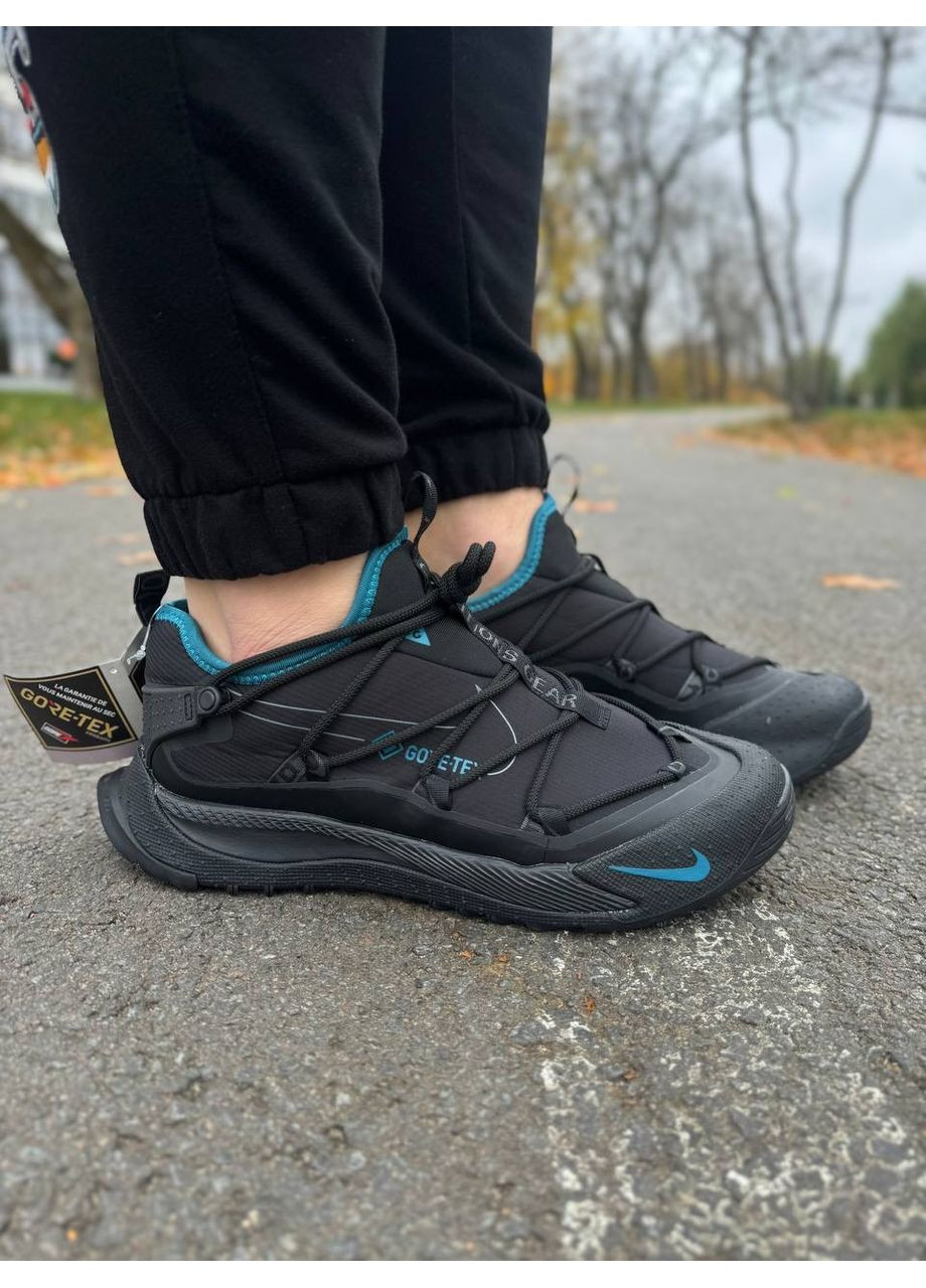 Черные демисезонные кроссовки мужские nike acg mountain fly low black blue gore-tex termo найк асж маунс флай No Brand