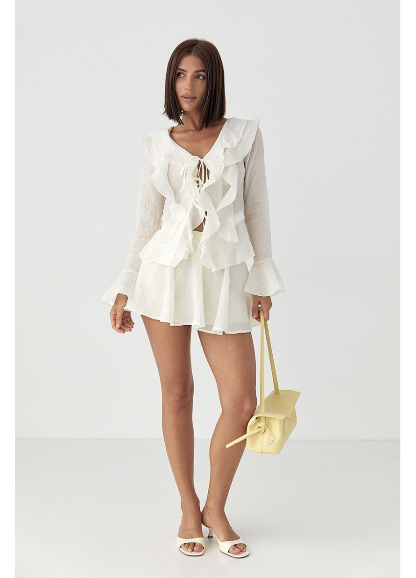 Літній костюм зі спідницею та блузою з рюшами Lurex Костюм-двойка (370377272)