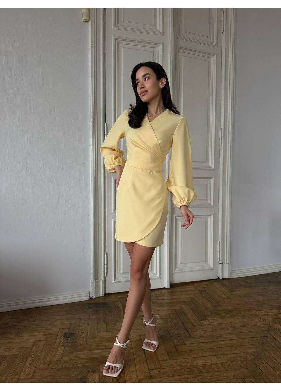 Жовтий сукня міні на запах жовтого кольору 34548 на запах Fashion однотонна