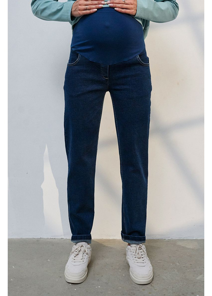 Трендові джинси для вагітних Mom fit з високою спинкою темно сині Юла мама - (352539050)
