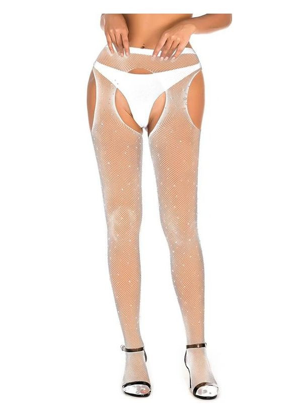 Білий демісезонний колготи еротичні білі star night з відкритим доступом та стразами, xs-m No Brand