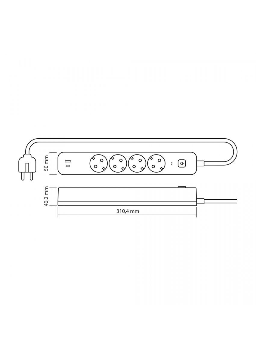 Сетевой удлинитель 3 м 4 гнезда с USB (QC3.0) и USBC (PD18W) заземлением и кнопкой VF-PD43G1QC1PD-W Videx (282313007)