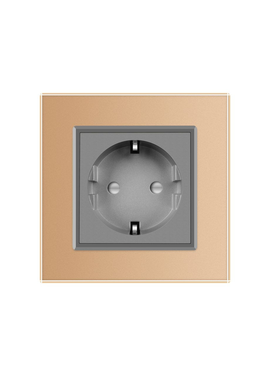 Електрична розетка з заземленням, сіра з золотою рамкою, шторки, скло, 250В 16А (VL-C7C1EU-13/15) Livolo (372162057)