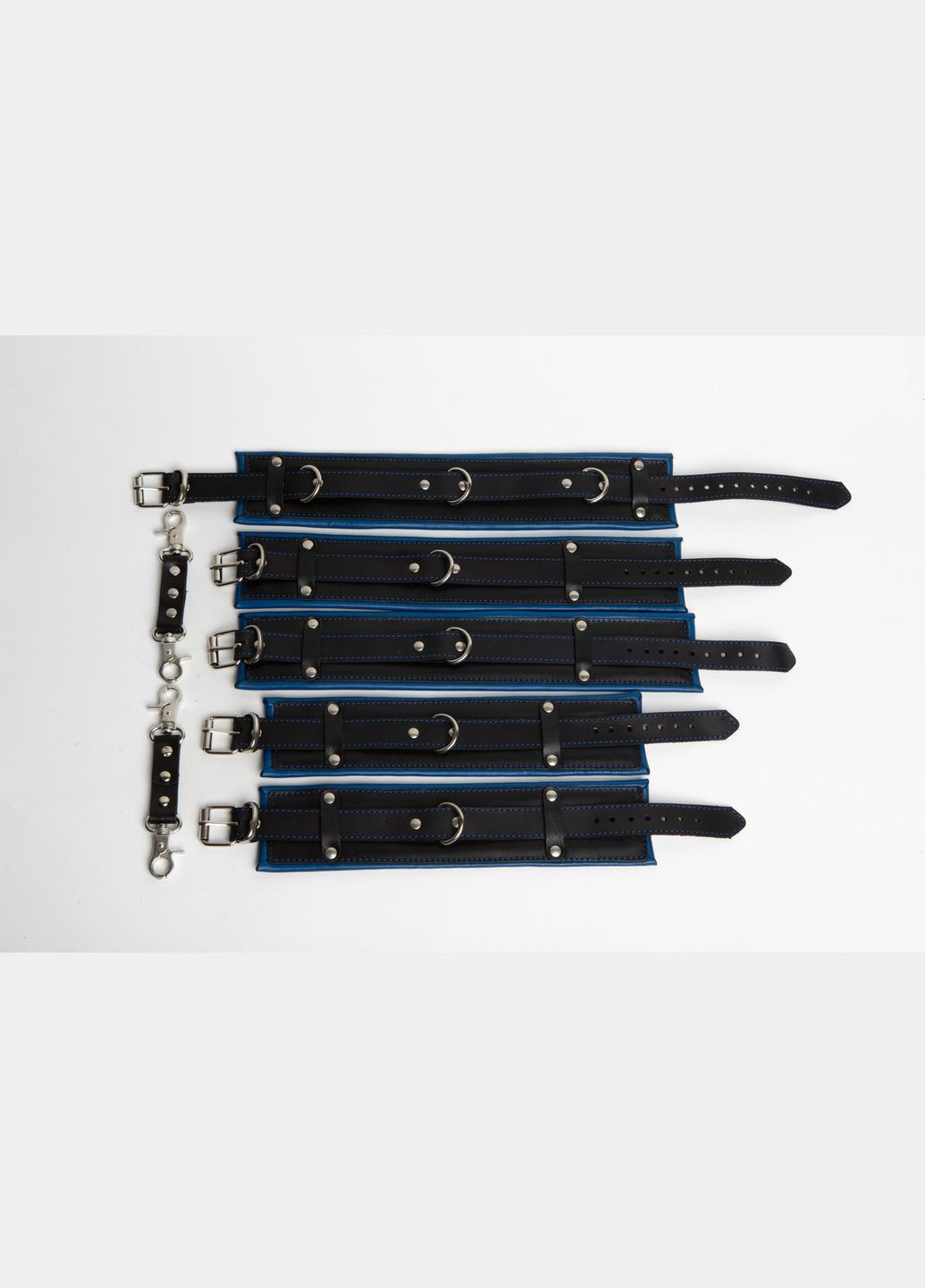 Кожаный набор: наручники, наножники, ошейник KIT-4 сине-чёрный Edena (307925957)