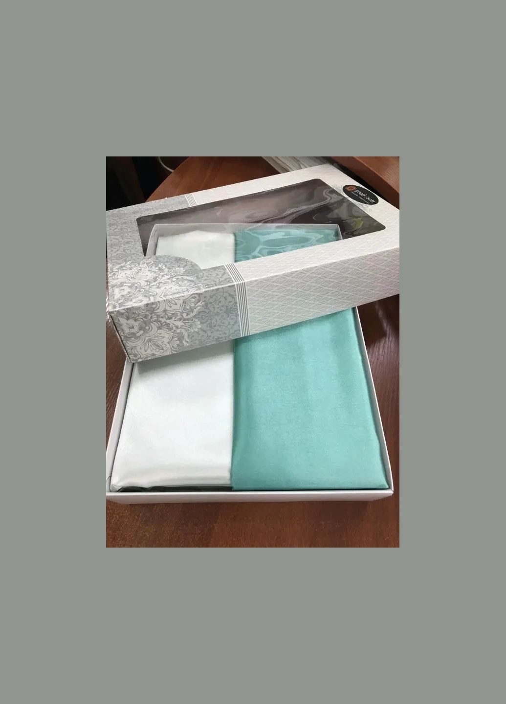 Атласна сімейна постільна білизна Біла Бірюза 145*210 Moka textile (316632905)