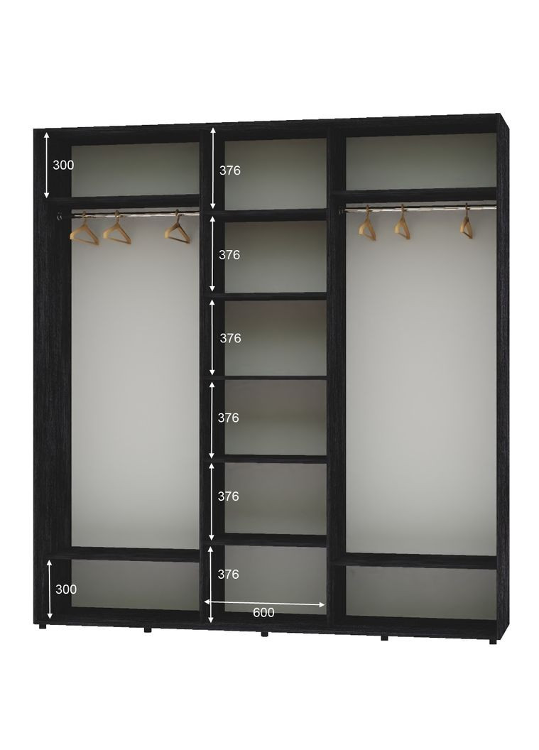 Шафа-купе тридверна 220*60*240 Бетон темний ДСП/Дзеркало/ДСП ШК-04 Алекса (360478208)