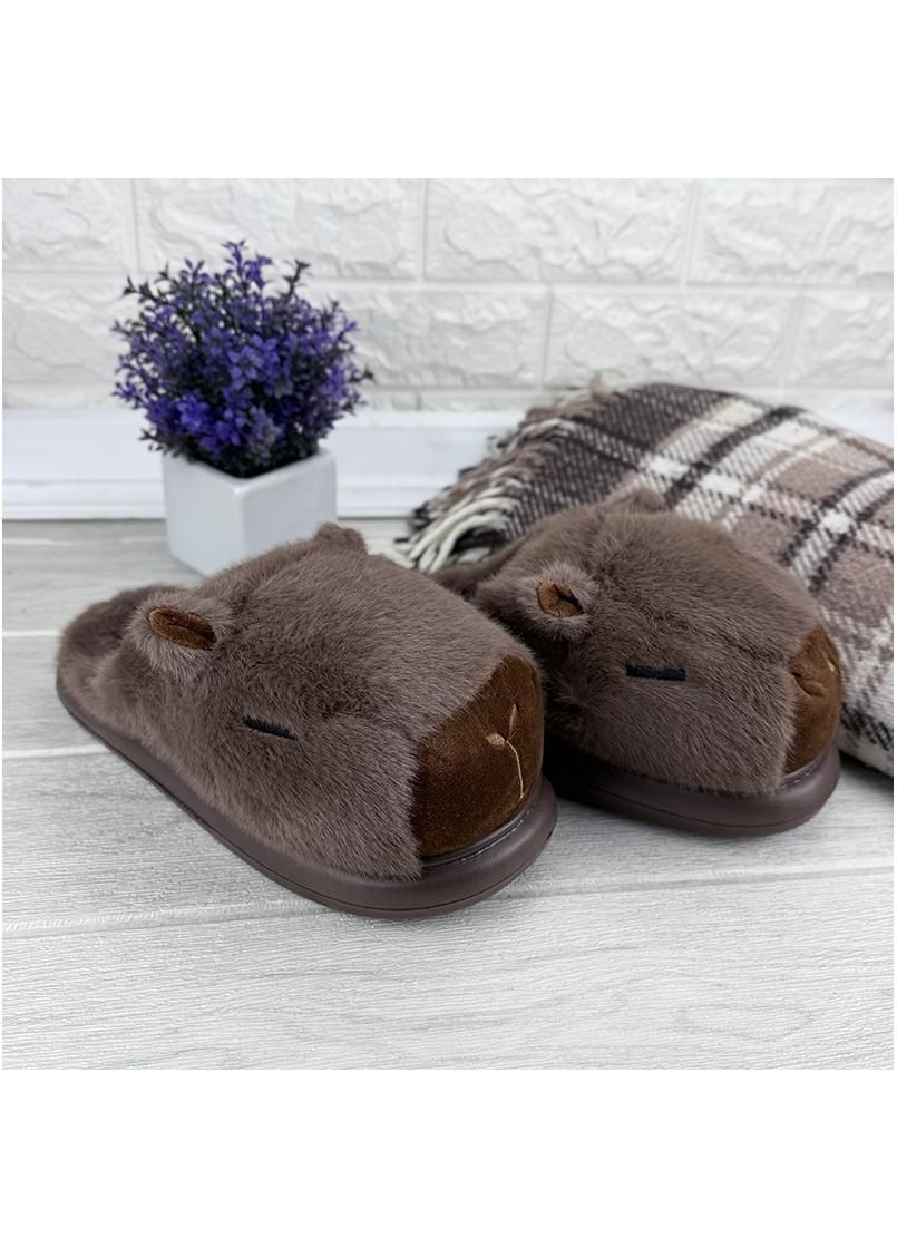 Темно-коричневые тапочки кiмнатнi хутрянi е-0060031-1 темно-коричневi No Brand