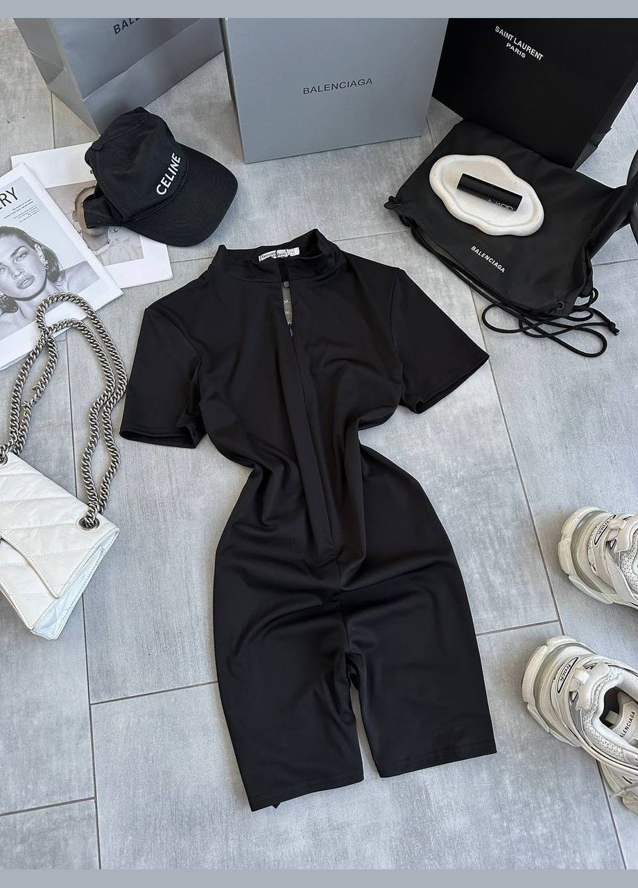 Комбинезон женский No Brand комбинезон-шорты однотонный чёрный спортивный, повседневный, кэжуал, денил