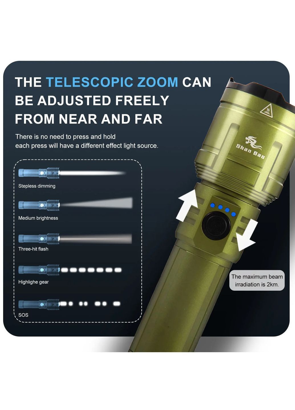 Мощный фонарик Shan Bao SB-802 3000 LM Tactical Flashlight No Brand (364273183)