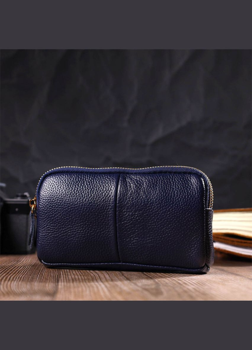 Компактний жіночий клатч на два відділення з натуральної шкіри 22089 Синій Vintage (298568453)