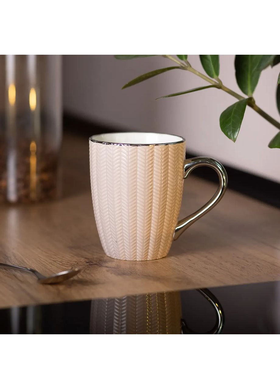 Чашка порцелянова 400 (мл) з сріблястим обідком та ручкою для чаю, кави Кремова RX-N231315CO Liling Rongxiang Ceramic (369143036)