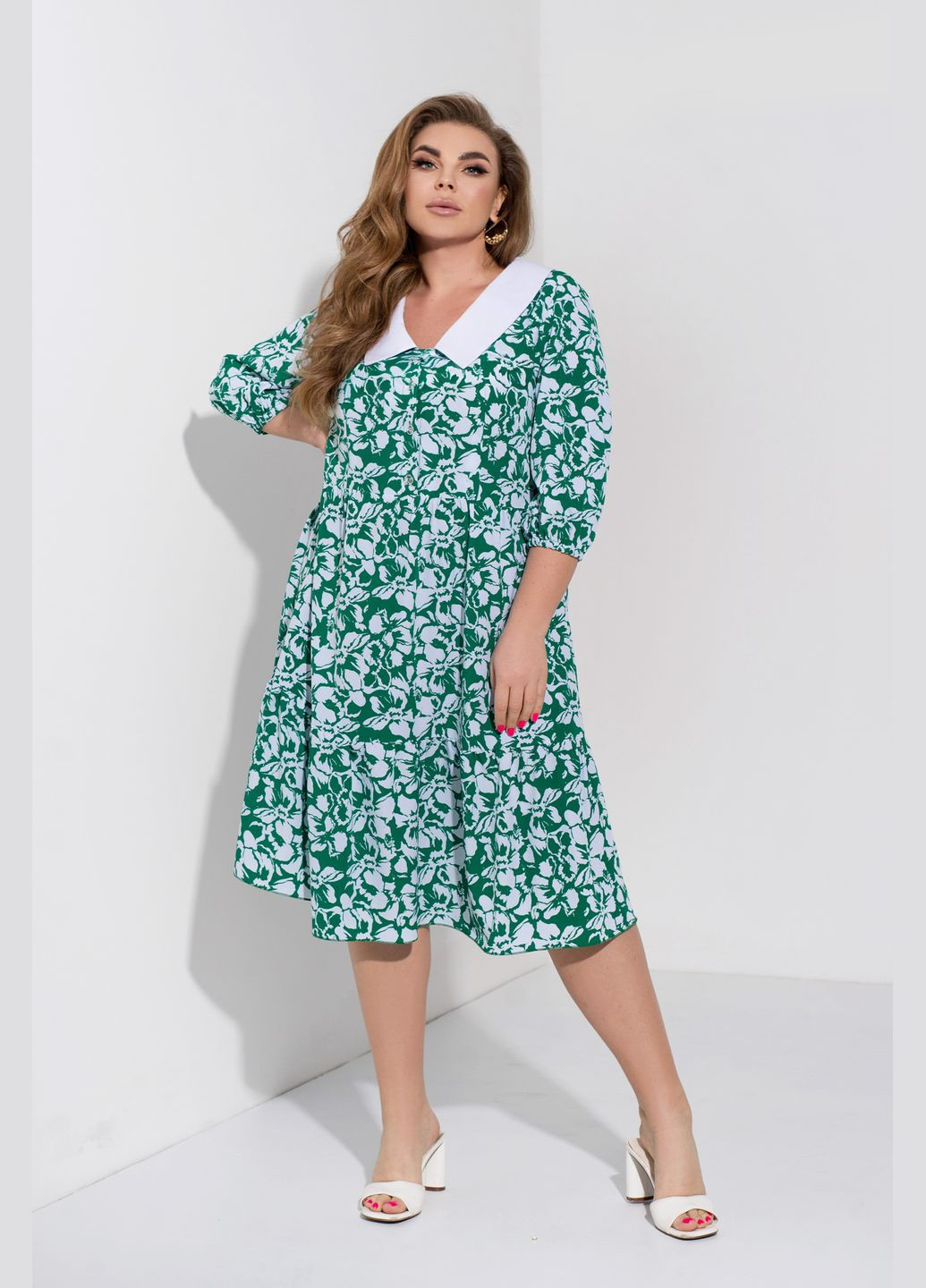 Зеленое кэжуал трендовое платье колокол No Brand с цветочным принтом