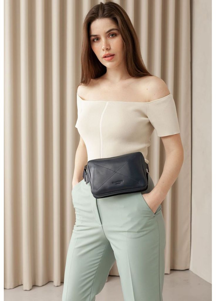 Кожаная поясная сумка Dropbag Mini темно-синяя BlankNote (348359361)