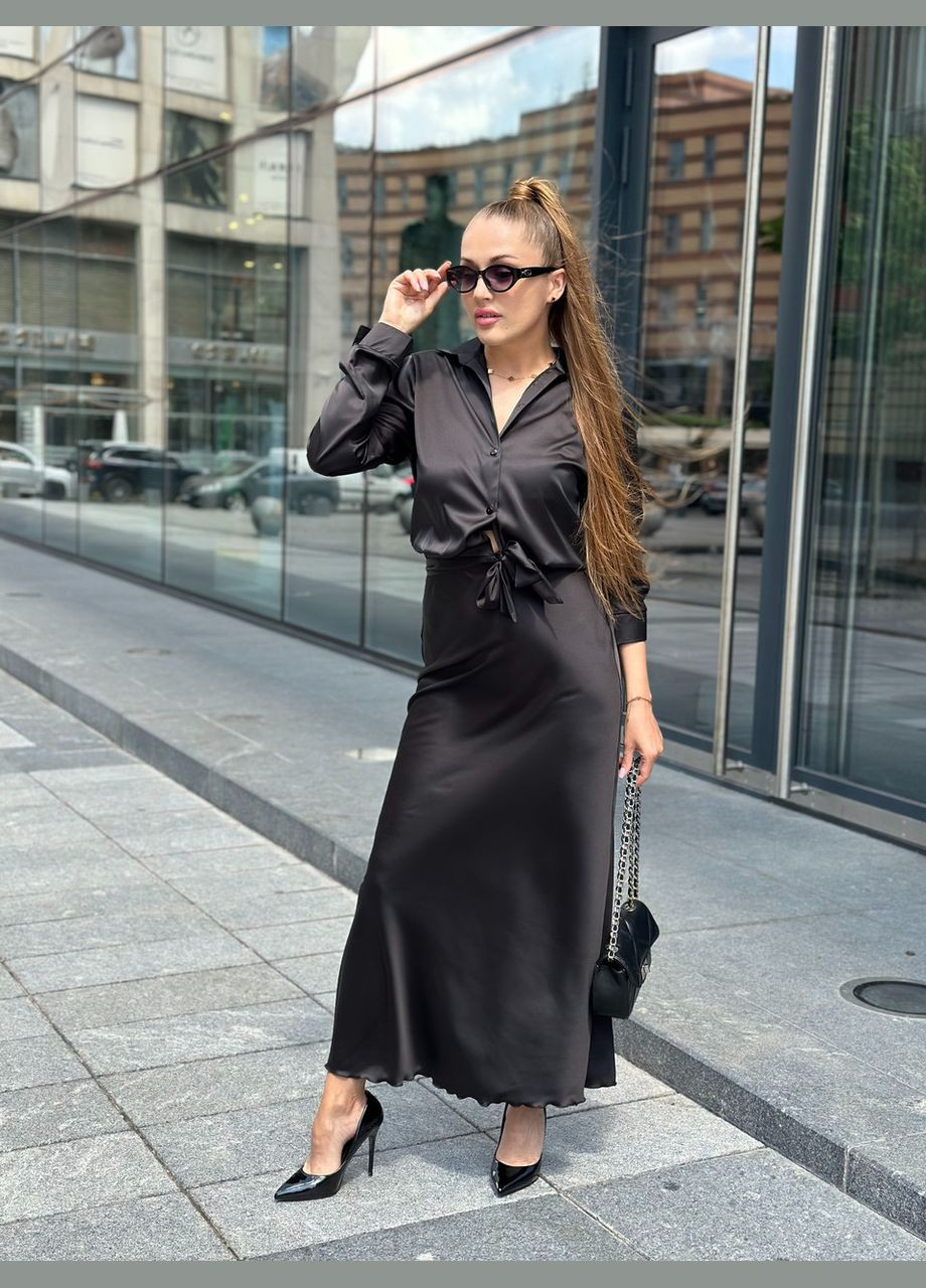 Чёрная женская блуза из шелка армани черный Maybel