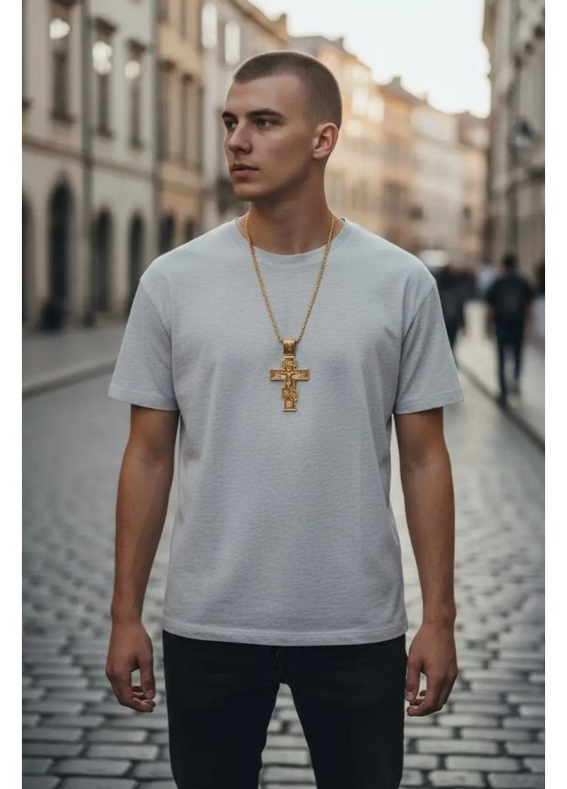 Кулон із хрестиком золотистий зі сталі 316L з ланцюжком 60 см, стильна чоловіча та жіноча підвіска унісекс No Brand (364191385)