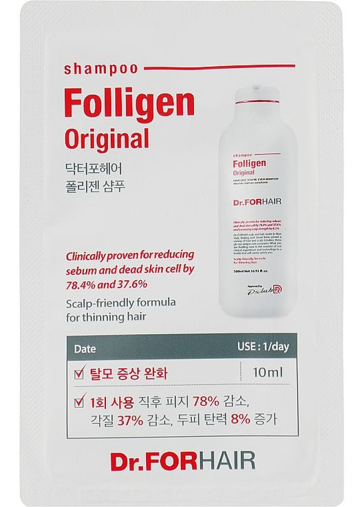 Укрепляющий шампунь против выпадения волос Folligen Original Shampoo (пробник) 10ml (1001845-83992) Dr.Forhair (368615945)