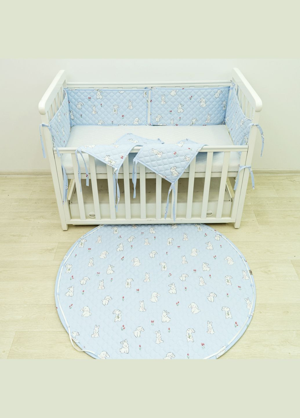 Коврик круглый детский стеганный Ø120 Ранфорс/ППУ 24281 Голубой Viluta (370441923)