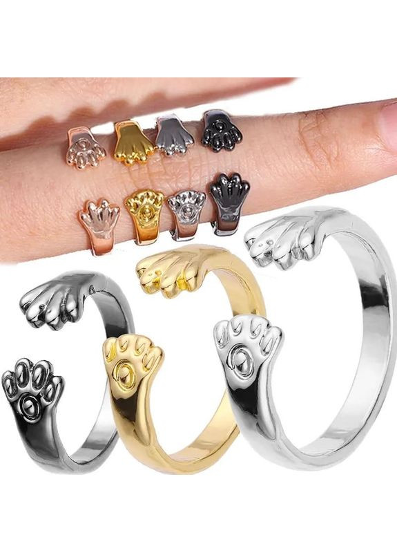 Женское кольцо в форме лапки кошки кота котика размер регулируемый Золотистое Fashion Jewelry (285110549)