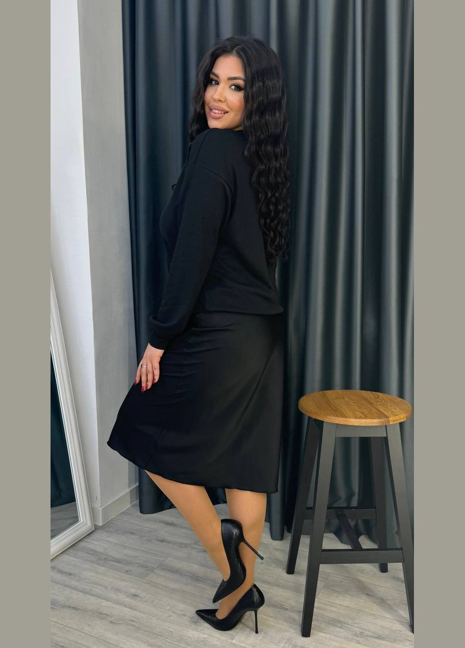 Жіночий костюм двійка зі спідницею колір чорний р.54/56 452237 New Trend (285711538)
